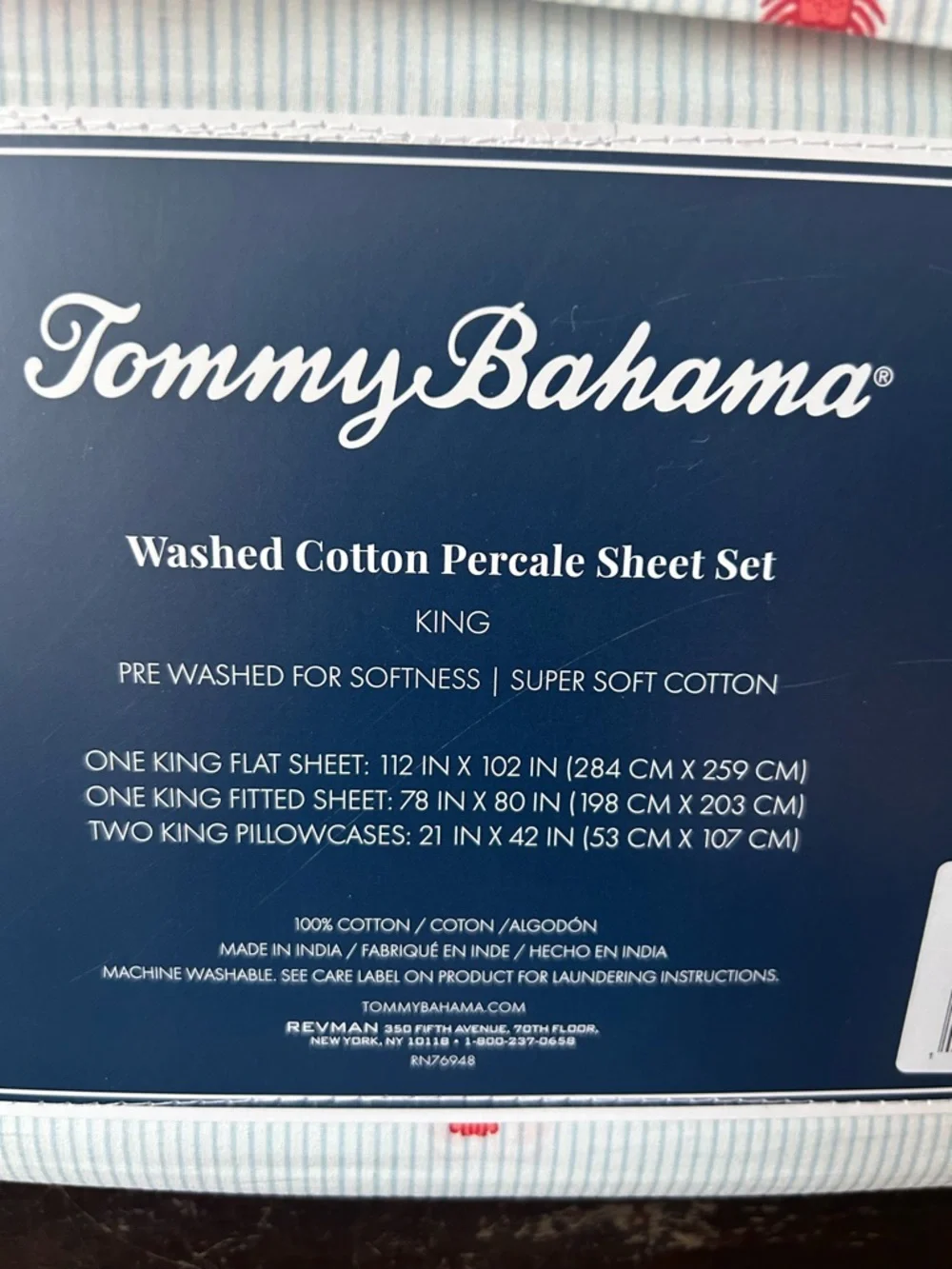 Tommy Bahama King Cotton Sheet Set New Lobster Striped